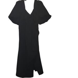 Pretty Little Thing Midi Dress Women's 26 Black Puff Sleeve with Ruching
